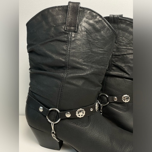 Dingo Black Leather Western Boots Women sz 10M Silver Bling Y2K Cowboy - Picture 5 of 11